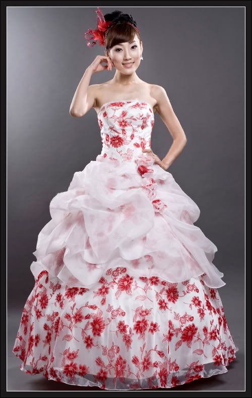 Floral Red Bridal Gown Wedding Dresses