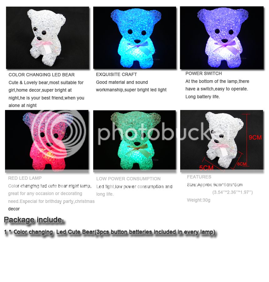 Color Changing Led Bear Lamp Night Light Cute Bear Party light